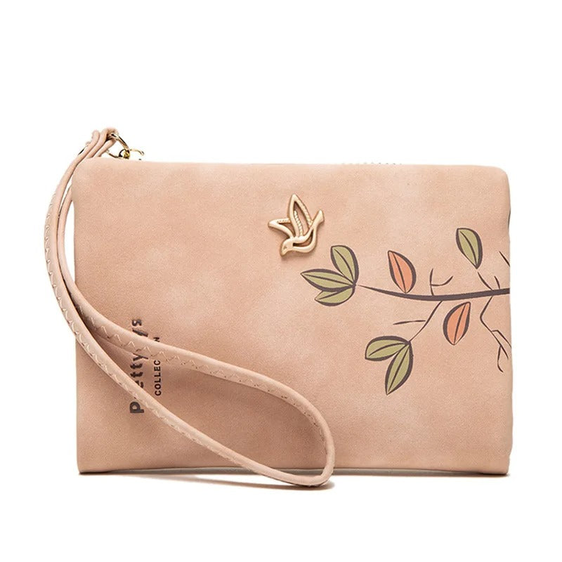 Kurze Geldbörse für Damen, niedliches Vogel-Baum-Muster-Design
