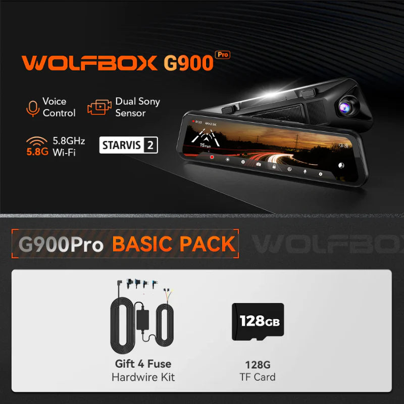 WOLFBOX G900Pro 12MP WiFi Touchscreen Rückspiegel Dashcam Smart Mirror - AnavaShop