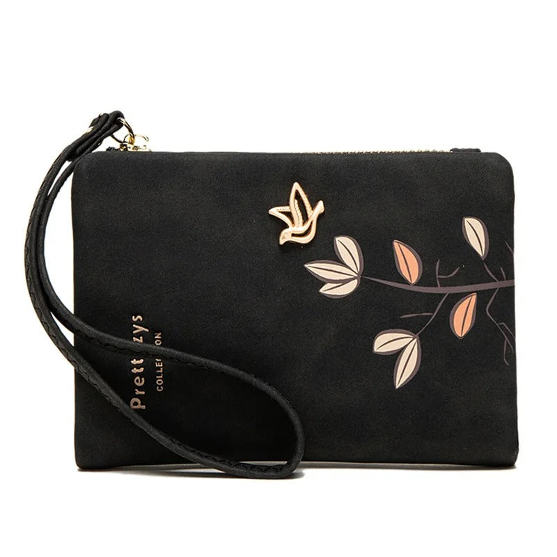 Kurze Geldbörse für Damen, niedliches Vogel-Baum-Muster-Design