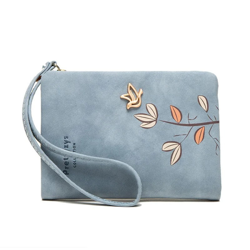 Kurze Geldbörse für Damen, niedliches Vogel-Baum-Muster-Design