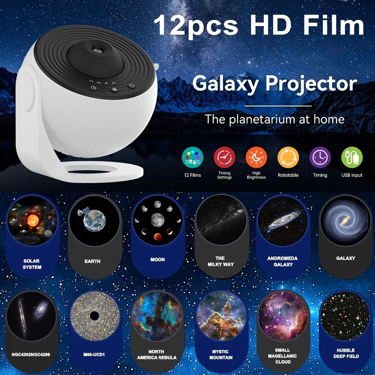 LED-Nachtlicht Galaxy Projektor 12 in 1 HD Sternenhimmel Projektor 360 ° - AnavaShop