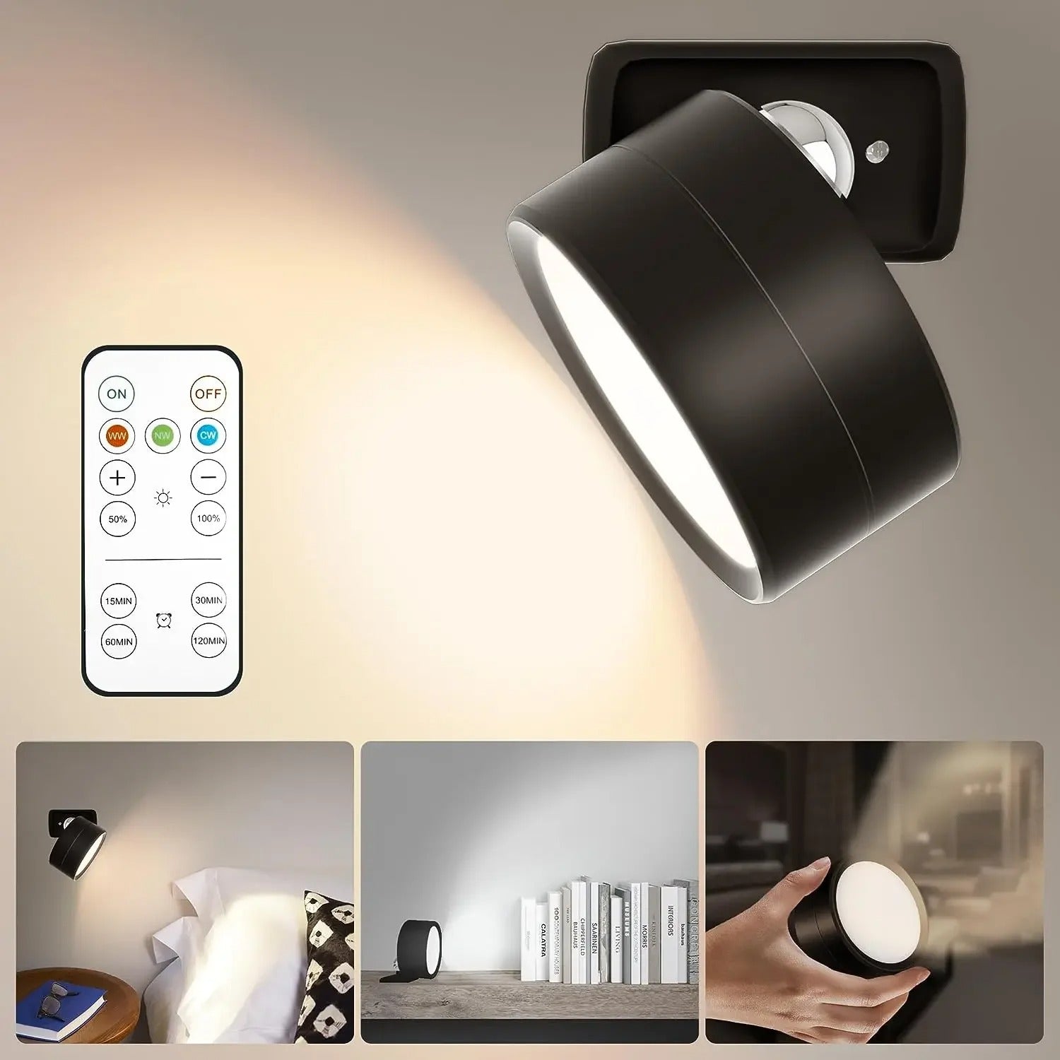 Magnetische LED-Wandleuchte, wiederaufladbare Leseleuchten 360° ° Rotation - AnavaShop