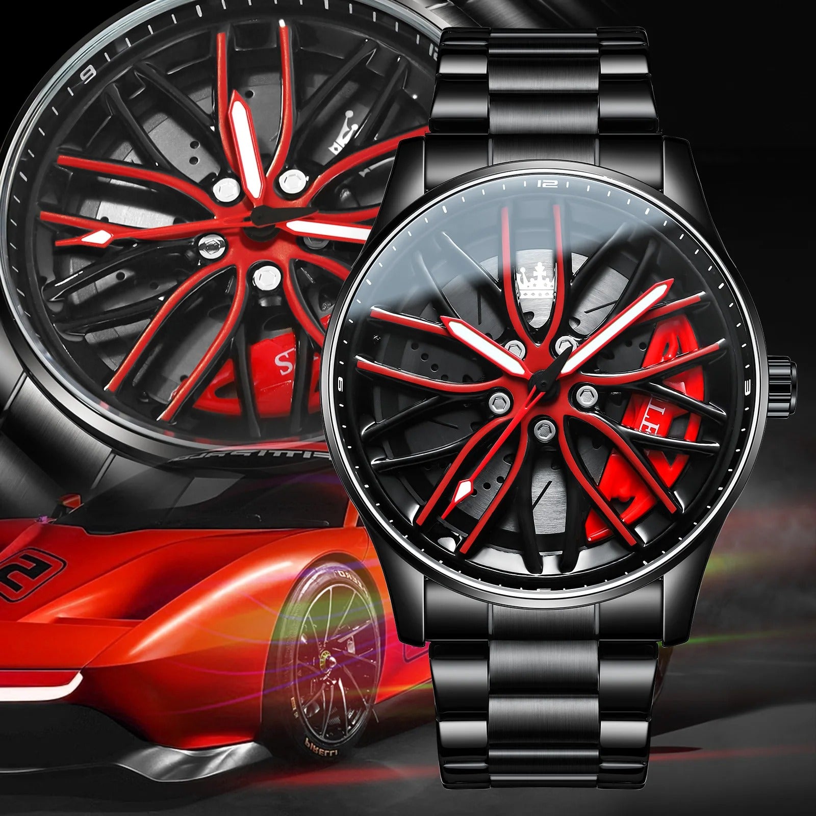 OLEVS Rad Herren Luxusuhr Wasserdicht Rotary Sport Auto Felge Mann Uhr - AnavaShop