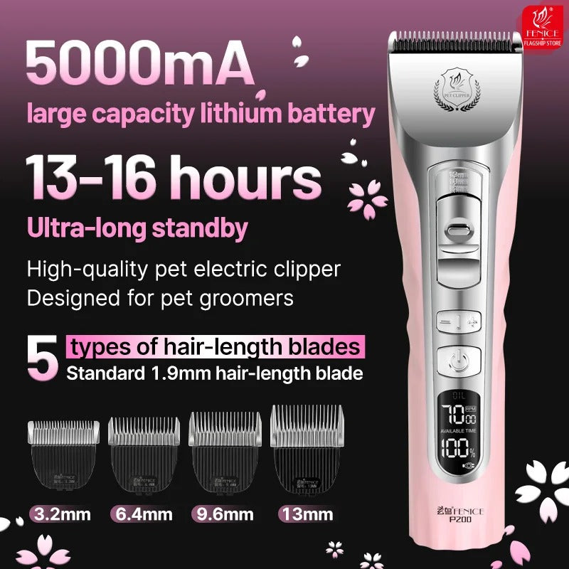 Fenice Sakura Rosa Hundehaarschneidemaschine, 5000 mA Kapazität, kabelloser LCD - AnavaShop