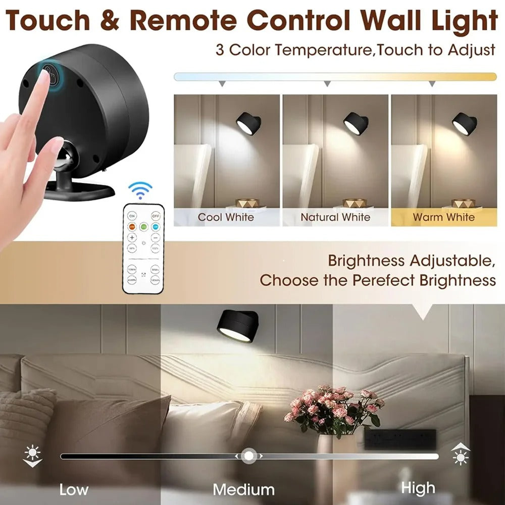 Magnetische LED-Wandleuchte, wiederaufladbare Leseleuchten 360° ° Rotation - AnavaShop