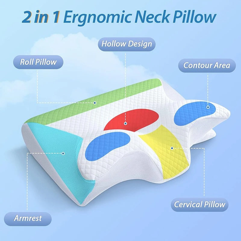 1 Stück Memory-Schaum-Halskissen, 2-in-1 orthopädisches Kissen mit ergonomischer Kontur für Nackenschmerzen - AnavaShop