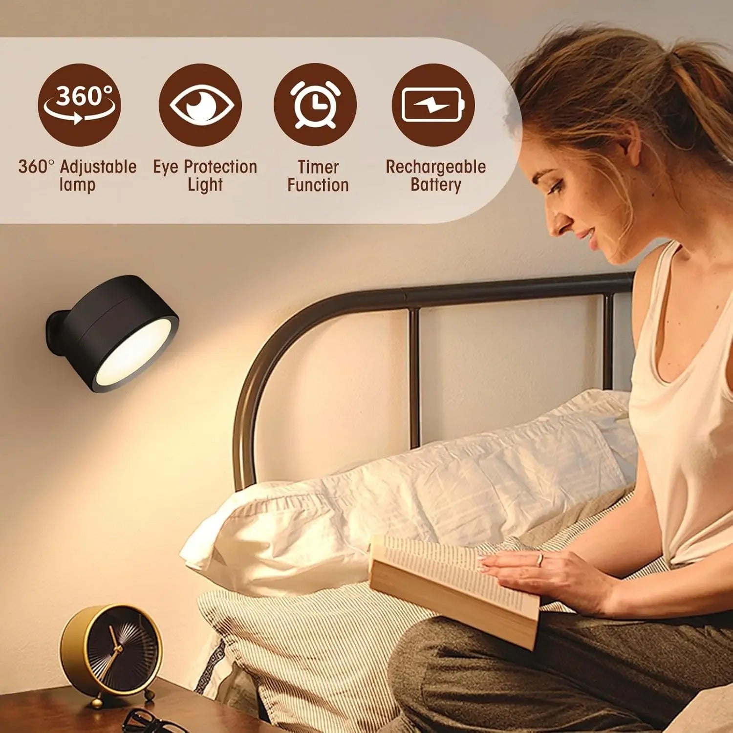 Magnetische LED-Wandleuchte, wiederaufladbare Leseleuchten 360° ° Rotation - AnavaShop