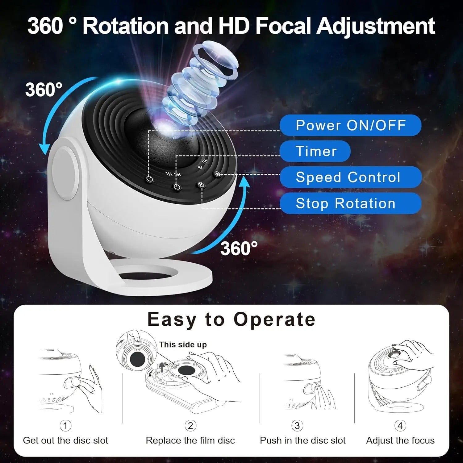 LED-Nachtlicht Galaxy Projektor 12 in 1 HD Sternenhimmel Projektor 360 ° - AnavaShop