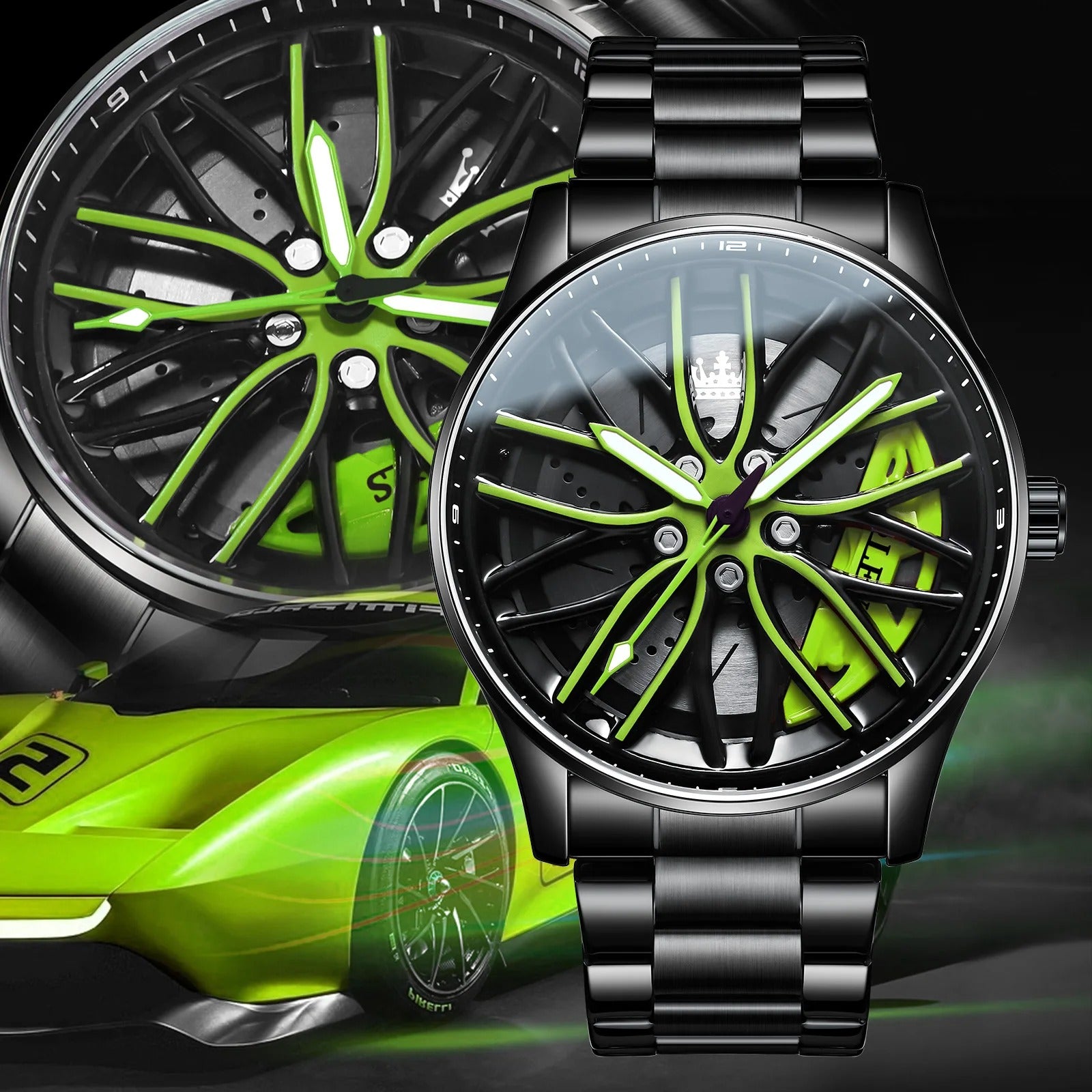 OLEVS Rad Herren Luxusuhr Wasserdicht Rotary Sport Auto Felge Mann Uhr - AnavaShop