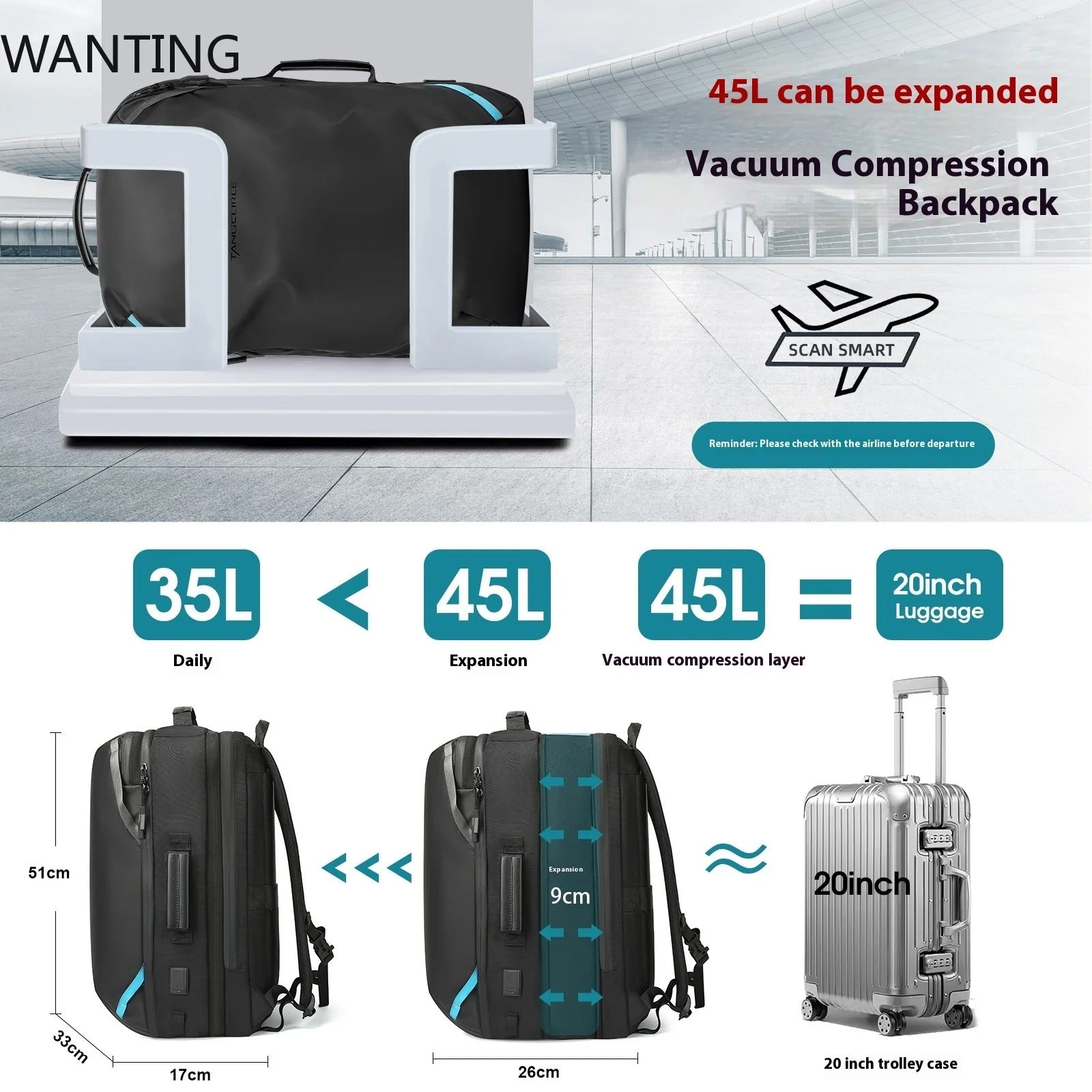 Airback-Reiserucksack, erweiterbarer Vacpack - AnavaShop