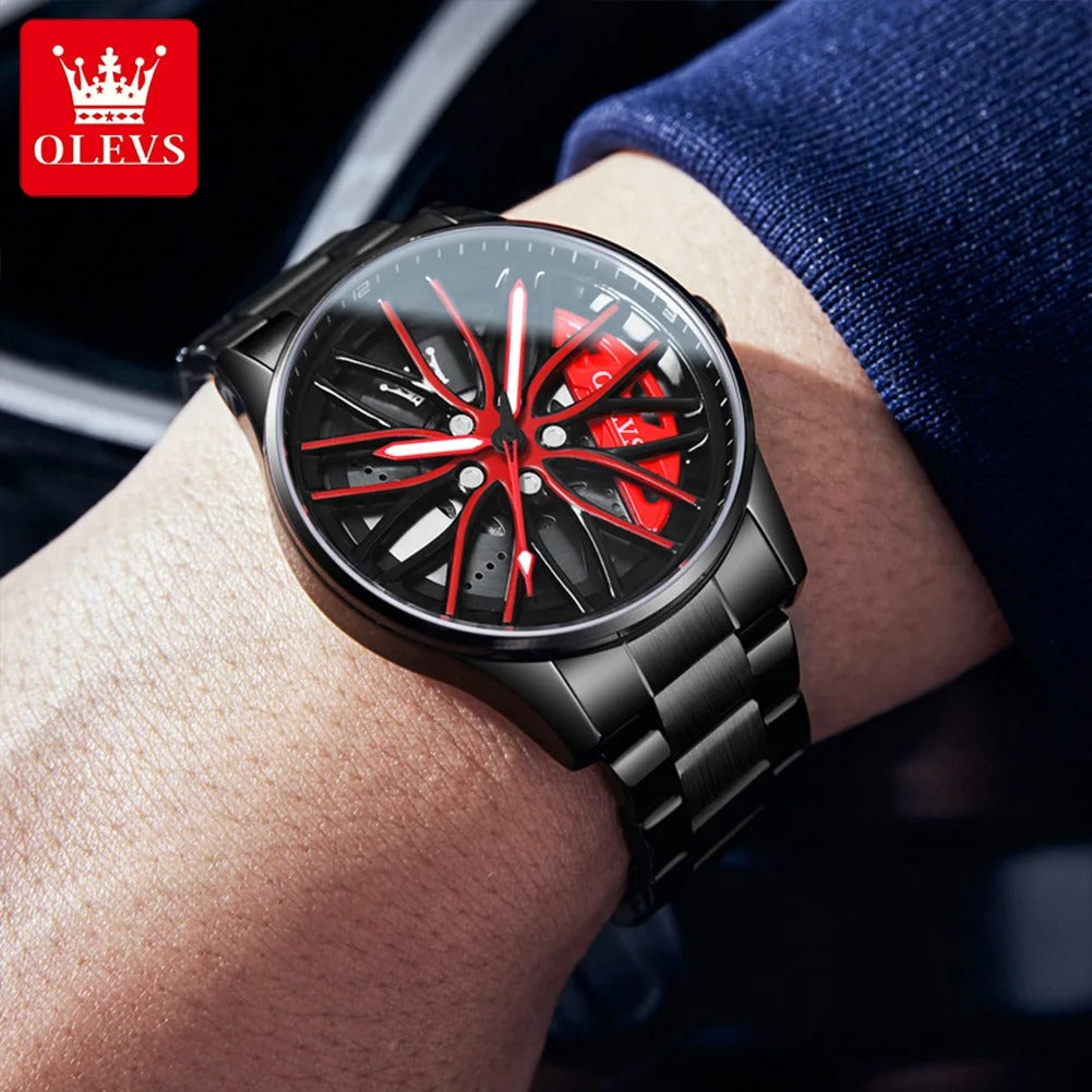 OLEVS Rad Herren Luxusuhr Wasserdicht Rotary Sport Auto Felge Mann Uhr - AnavaShop