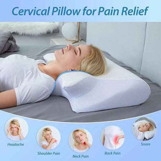 1 Stück Memory-Schaum-Halskissen, 2-in-1 orthopädisches Kissen mit ergonomischer Kontur für Nackenschmerzen - AnavaShop