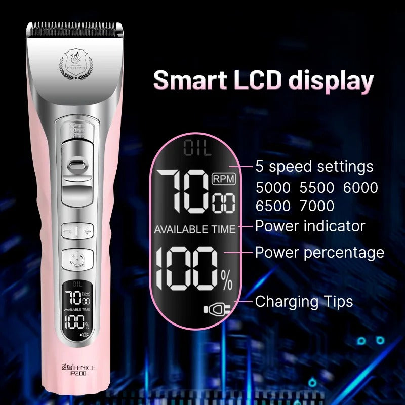 Fenice Sakura Rosa Hundehaarschneidemaschine, 5000 mA Kapazität, kabelloser LCD - AnavaShop