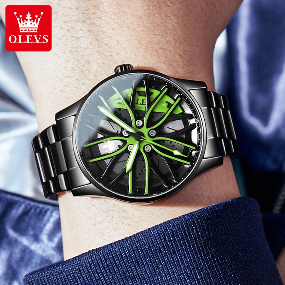OLEVS Rad Herren Luxusuhr Wasserdicht Rotary Sport Auto Felge Mann Uhr - AnavaShop