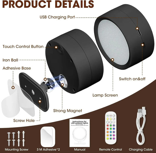 Magnetische LED-Wandleuchte, wiederaufladbare Leseleuchten 360° ° Rotation - AnavaShop