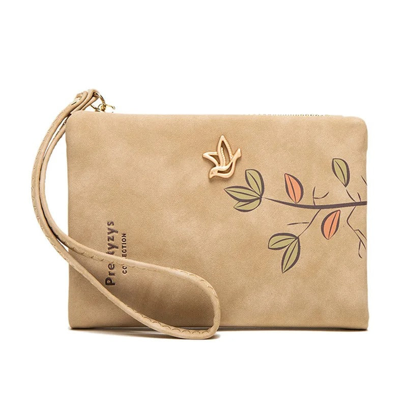 Kurze Geldbörse für Damen, niedliches Vogel-Baum-Muster-Design